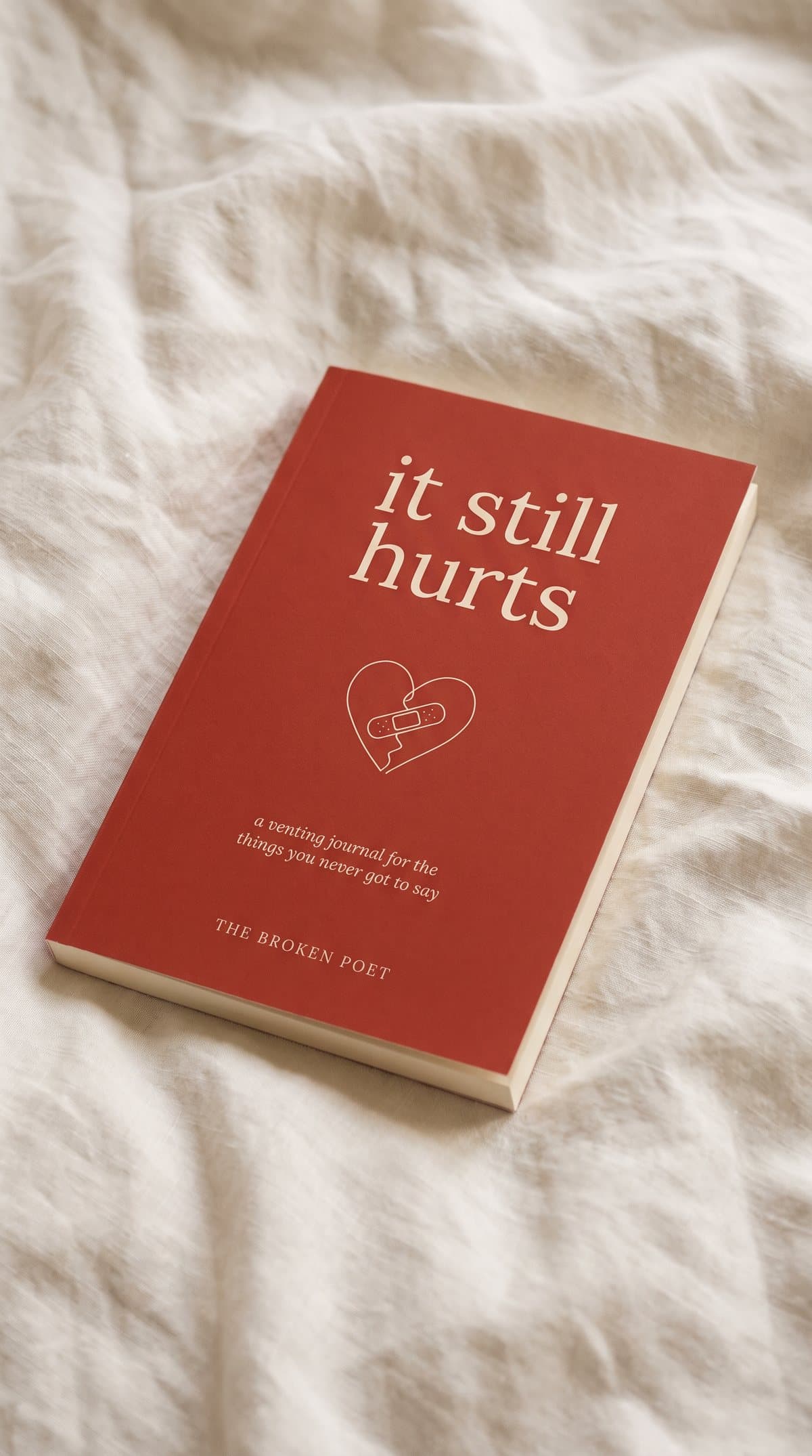 it still hurts, lying on white bedsheets