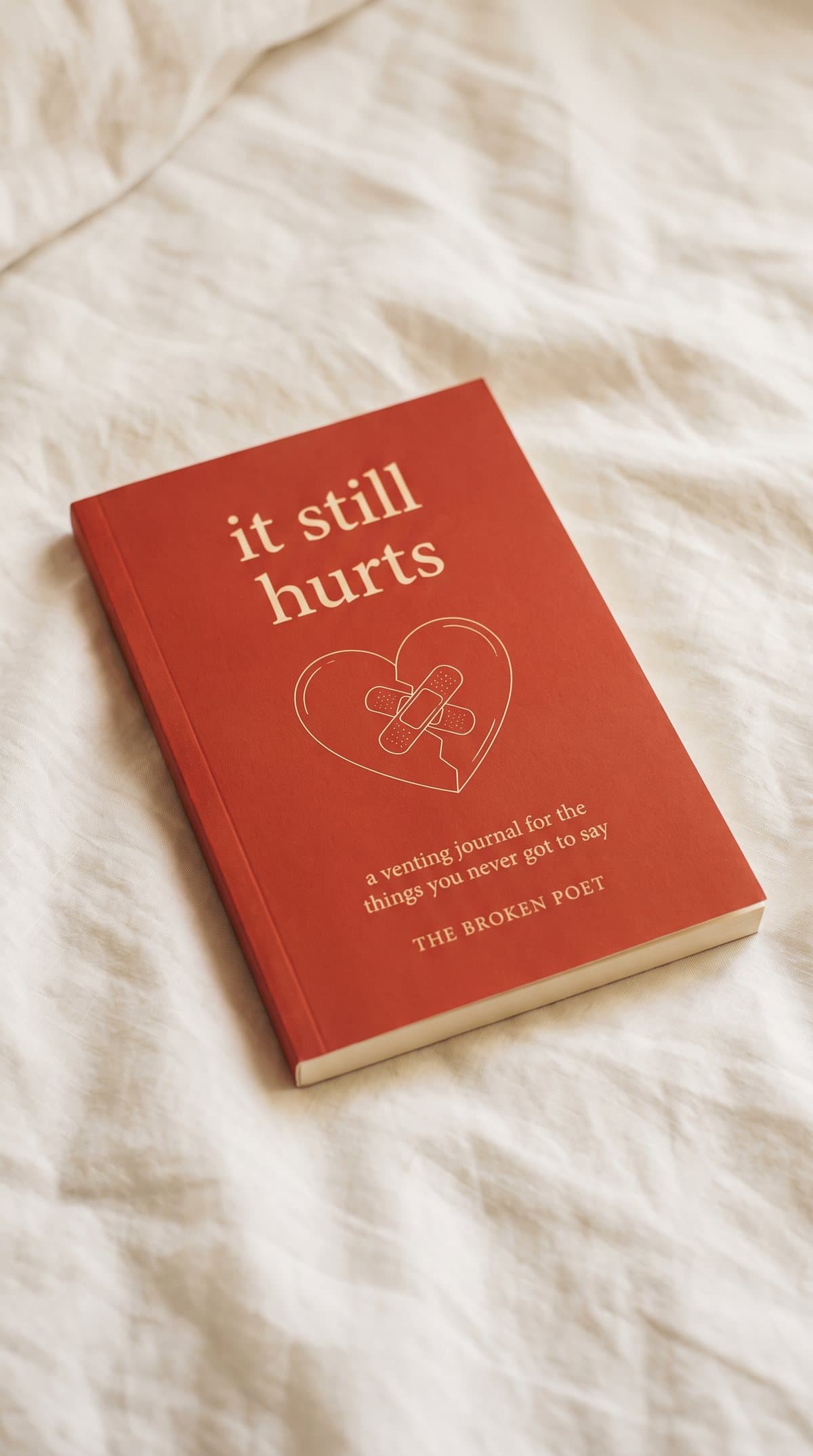 the paperback on the bed, spine and cover in soft light